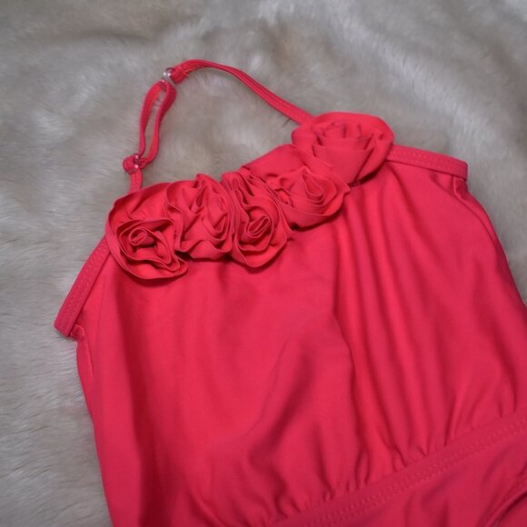 Little Girls Floral Bathing Suit  6-9 Months Bright Pink - Picture 2 of 4